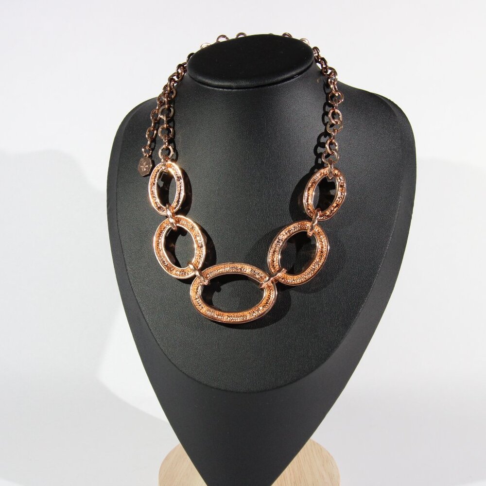 RJ Graziano Rose Gold Tone Necklace with Clear Rhinestones - Picture 2 of 9